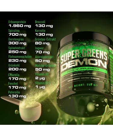 Super Greens Demon - Vegan Superfood Powder | 250g Smoothie Mix with Vegetables & Superfoods No Artificial Ingredients Made in Germany - 50 Portions - Buy Online on GoSupps.com