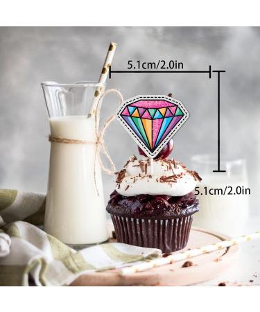 18pcs Pink Glitter Dessert Cupcake Topper for Make Up Flowers Diamond Theme Decor Supplies Lady Woman Girls Happy Birthday Bachelor Wedding Party Decoration - Buy Online on GoSupps.com