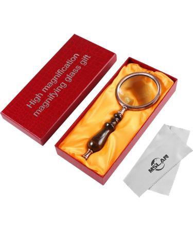 MSLAN 10X Antique Copper Handheld Magnifying Glass with Wooden Handle - Ideal Reading Magnifier for Elderly with Macular Degeneration - Buy Online on GoSupps.com