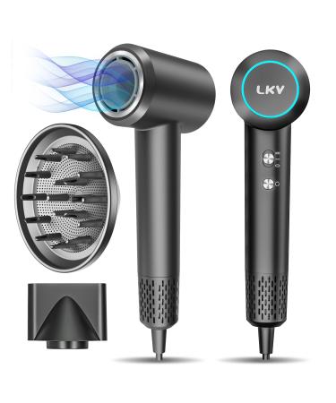 LKV HAIR DROYER Professional High Speed 200 Million Negative Ionic Hair Dryer 36ms Airflow Diffuser and Concentrate Sprayer Bathroom Travel Gray