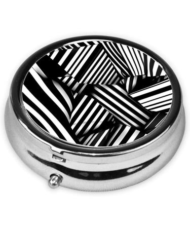 Black and White Geometric Lines Round Pill Box Organizer - 3 Compartment Travel Pill Container for Easy Organization - Buy Online on GoSupps.com