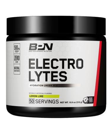 BARE PERFORMANCE NUTRITION BPN Electrolytes Hydration Drink Mix | Sugar Free Electrolyte Powder | 500mg Sodium per Serving | Naturally Sweetened | Lemon Lime 50 Servings