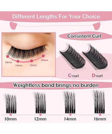 Cluster Lashes 72 Pcs - DIY Eyelash Extensions Ethereal Style Fluffy & Reusable Super Thin Band - Perfect for Self-Application (Ethereal-D-10mm - Buy Online on GoSupps.com