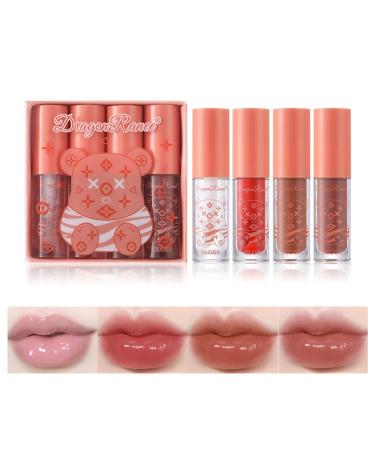 4Packs Lip Oil and Lip Gloss Set Lip Oil Hydrating Non-sticky Lip Glow Oil Tinted Clear Lip Plumper Moisturizing Lipgloss Set Gift For Women and Teenage Girl (02)