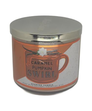 Bath & Body Works White Barn 3-Wick Candle w/Essential Oils - 14.5 oz - 2021 Autumn! (Caramel Pumpkin Swirl)