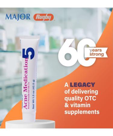 Rugby Acne Medication - Benzoyl Peroxide Gel USP 5% - Greaseless Vanishing Formula for Clear Skin - 1.5 Oz - Effective Acne Treatment - Buy Online on GoSupps.com