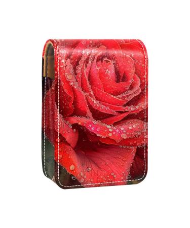 Travel Lipstick Organizer Case Lipstick Case Portable Makeup Bag With Mirror Rose Water Drop Blossom I858a3cysp