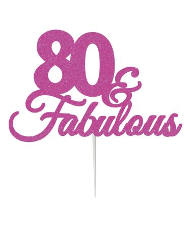 LissieLou 80 & Fabulous Birthday Cake Topper Decoration Glitter Card Made in the UK - Hot Pink