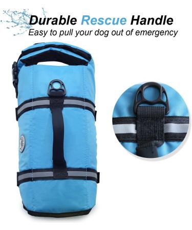 Vivaglory Ripstop Dog Life Vest in Blue | Reflective & Adjustable Jacket for Swimming & Boating | Size L | Rescue Handle - Buy Online on GoSupps.com
