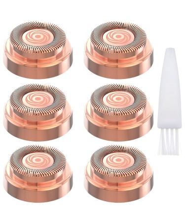 6 Pcs Women Facial Hair Remover Replacement Heads Rose Gold-Plated Blade Head Suit for First Gen Finishing Hair Remover Soft Touch Women Lip Chin and Cheeks Cleaning with 1 Pcs Cleaning Brush