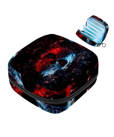 Neon Polygon Glowing Skull Sanitary napkin Storage Pocket Portable Period Bag for Women Teenage Girls Menstrual Cup Pocket Silent Document Holders