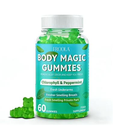 Frcola Body Magic Gummies Chlorophyll Supplement with Peppermint & Chlorella - 60 Gummies Lychee Flavor Plant-Based Pectin Supports Overall Wellness & Freshness