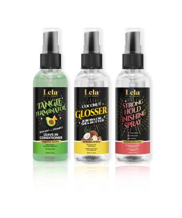 Lela Beauty Travel Set: Shine-Boosting Glosser Strong Hold Finishing Spray and Nourishing Leave-In Conditioner - Perfect for On-the-Go Styling Frizz Control and Hair Hydration 80mL/2.7 fl oz