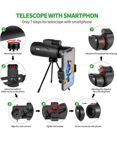 JIPNO High Powered Monocular-Telescope for Adults and Kids with Smartphone Adapter  Dust-Proof BAK4 Prism Monocular with Clear Low Light Vision for Hunting/Target Shooting/Stargazing/Camping/Traveling 12x50 - Buy Online on GoSupps.com