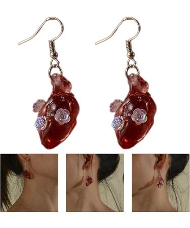 Feylie Gothic Punk Heart Dangling Earrings | Unique Asymmetrical Ear Cuffs for Halloween Party - Buy Online on GoSupps.com