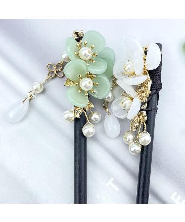 4 Pcs Retro Wooden Flower Hair Chopsticks Set - Japanese Chinese Hair Stick Vintage Hanfu Pins Headdress for Women - Buy Online on GoSupps.com
