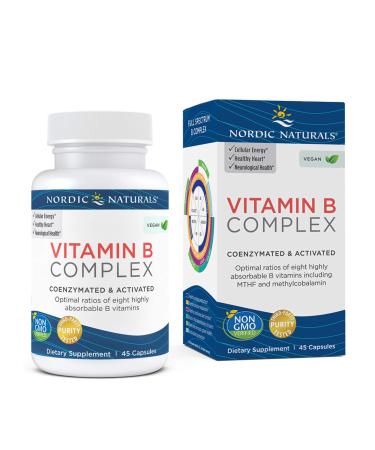 Nordic Naturals Vitamin B Complex - 45 Capsules - Thiamine, Riboflavin, Niacin, Vitamin B6 & B12, Folate, Biotin, Pantothenic Acid - Heart & Brain Health, Energy, Metabolism - Non-GMO - 45 Servings