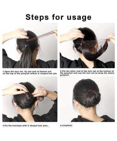 Elastic Brown Hair Bun Nets Set with U Shaped Pins - 20Pcs | Invisible Mesh Hair Nets for Buns - Ideal for Girls and Women - Buy Online on GoSupps.com
