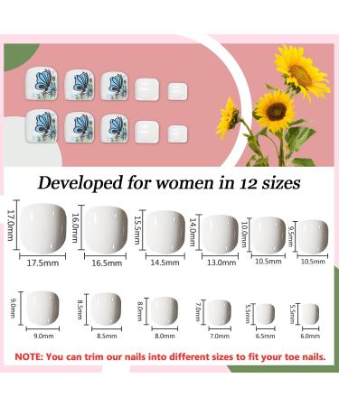 24Pcs French Square Butterfly False Toenails Glossy White Press on Toenails Stick on Toenails Short Acrylic Full Cover Artificial Summer Fake Toenails for Women and Girls Daily Decorations Butterfly Toenails - Buy Online on GoSupps.com