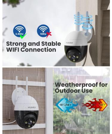 MUBVIEW 2K Security Camera Outdoor Security Cameras with 360 PZT View 2.4G WiFi Wired Home Surveillance Cameras Color Night Vision Motion Detection Siren 2 Way Talk 24/7 Works with Alexa 1 Count (Pack of 1) - Buy Online on GoSupps.com