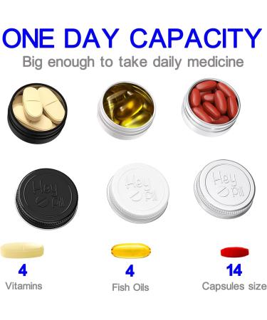 Extra Small Pill Box for Purse - 3 Pack ADHYRO Aluminum Mini Pill Organizer - Portable Lightproof Case for Vitamins Fish Oils & Supplements (Black Silver White - Buy Online on GoSupps.com
