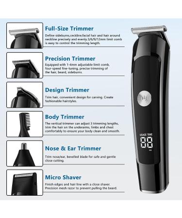 AMULISS Beard Trimmer for Men - Waterproof Grooming Kit with Hair Clipper, Nose Trimmer, Electric Razor and Body Shaver in Black + Grey - Cordless Barber Clippers for Precise Hair Cutting - Buy Online on GoSupps.com