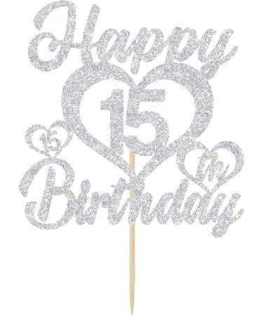 Happy 15th Birthday Cake Topper 15th Cake Topper Happy 15th Birthday Decorations for Boys/Girls Happy Bithday Party Decorations Silver Glitter - Buy Online on GoSupps.com