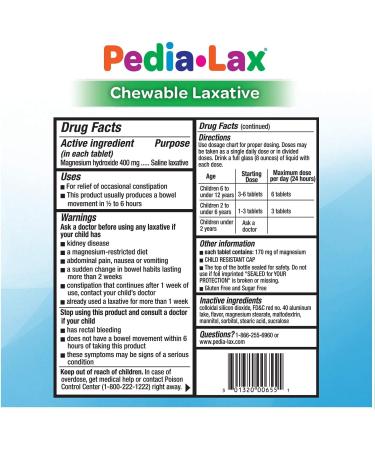 Pedia-Lax Laxative Liquid Glycerin Suppositories for Kids Ages 2-5 6 CT 3 Pack and Chewable Tablets for Kids Ages 2-11 Watermelon Flavor 30 Count 3 Pack Bundle - Buy Online on GoSupps.com