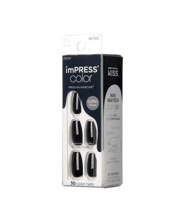 KISS imPRESS No Glue Mani Press On Nails - All Black Coffin Shape Medium Size 30 Nails & Accessories - Buy Online on GoSupps.com