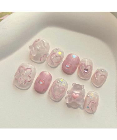 New Cute Wearable Nail Whitening Handmade Detachable Nail Patch Finished Girl Short Style 10pcs (Size : S)