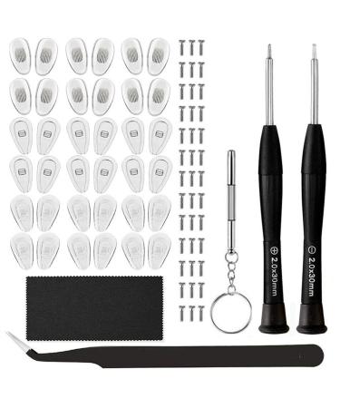 18 Pairs Eyeglass Nose Pads, Eyeglasses Repair Kit with Screwdrivers, Nose Pads, Screws, Tweezer, Cleaning Cloth for Glasses, Glasses and Sunglass Nose Pad Replacement