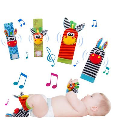 Yorgewd 4 pack baby rattling toys wrist and socks soft plush development toys baby gift for newborn girls and boys