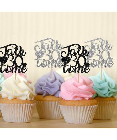 Talk 30 To Me Cupcake Toppers for 30th Birthday Number 30 Sign Cupcake Toppers Black & Silver Glitter Cake Decorations for Cheers to 30 Fabulous Birthday Party Supplies - 24pcs silver&black - Buy Online on GoSupps.com