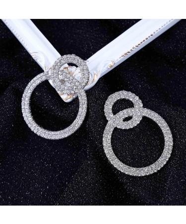 Vintage Crystal Circle Drop Earrings | Double Circle Hoop Earrings | Gold & Silver CZ Dangle Jewelry for Women - Buy Online on GoSupps.com