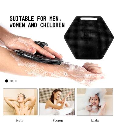 Silicone Body Scrubber & Storage Hook - Handheld Shower Cleansing Brush for Gentle Exfoliating and Massage - Removes Dead Skin - Black - Buy Online on GoSupps.com