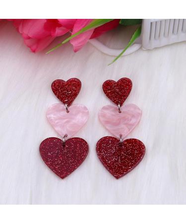 Feyley 3-Connect Heart Earrings | Vintage Acrylic Drop Jewelry for Girls & Ladies - 2023 Trendy Gift - Buy Online on GoSupps.com