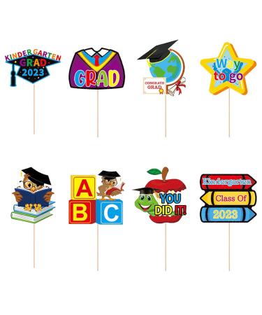 2023 Kindergarten Graduation Cupcake Toppers with Bamboo Sticks - Colorful and Clear Print Cake Decoration Picks for Party Multicolor