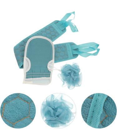 Housoutil Bath Towel Loofah Set - 3-Piece Back Scrubbing Strap & Bath Mitt - Mesh Ball & Gloves for Women & Men - Blue Green 60x9cm - Buy Online on GoSupps.com