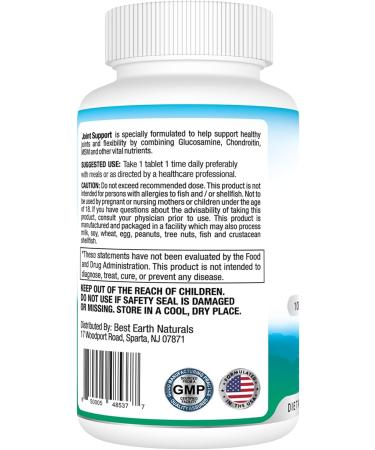 Best Earth Naturals Joint Support- Glucosamine Chondroitin MSM & Special Vitamins & Nutrients for Back Hip & Joint Support - Joint Supplement for Joints Muscle & Flexibility 30 Day Supply - Buy Online on GoSupps.com