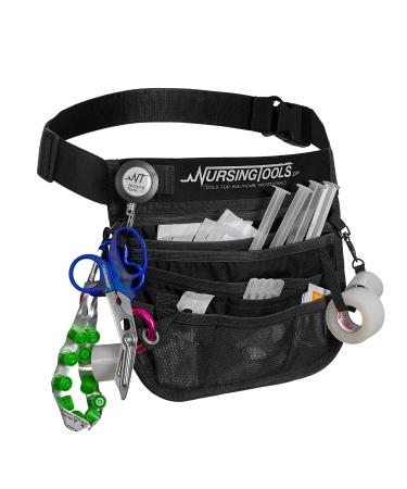 Kangapak Nurse Fanny Pack with Holder for Stethoscope, Tape, & Bandage Scissors - Storage for Emergency Supplies - Organizer Bag for Student & Medical Professionals (Black/Noche)