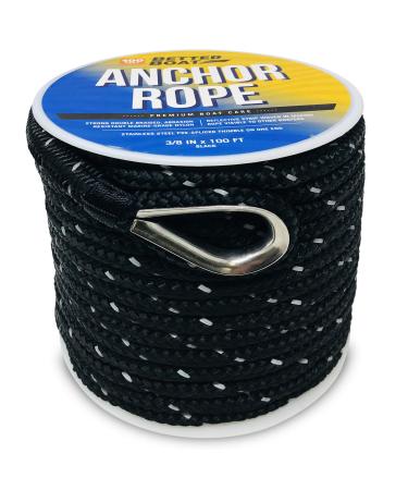 Premium Boat Anchor Rope 100 Ft Double Braided Boat Anchor Line Black Nylon Marine Rope Braided 3/8 Anchor Rope Reel for Many Anchors & Boats 3/8 Inch Black