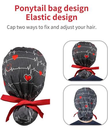 YUESUO 2 Pack Cotton Working Hats with Buttons and Sweatband - Adjustable Ponytail Pack Ribbon Tie Back Hats for Women & Men - Long Hair Head Covers - Buy Online on GoSupps.com