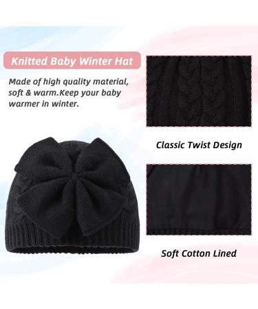 XIAOHAWANG Baby Girl Winter Hat | Cute Bow Knitted Beanie for Infant Toddler Girls (0-6 Months) - Black - Buy Online on GoSupps.com