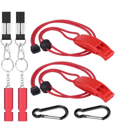 Michael Josh Outdoor Loudest Emergency Survival Whistles with Lanyard, Safety Whistle Survival Shrill Loud Blast for Kayak, Life Vest, Jacket, Boating, Fishing,Camping, Hiking, Hunting, 4 Pack Red