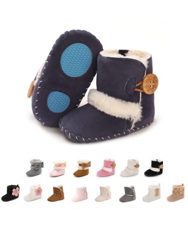 EDOTON Baby Warm Booties with Button Design Soft Bottom Non-slip Sole Toddler Snow Boots Winter Warm Shoes 0-6 Months A Navy