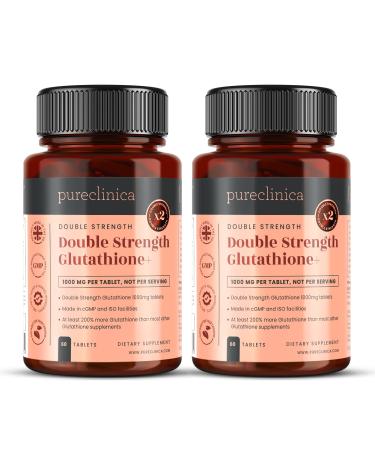 pureclinica Glutathione 1000mg 120 Tablets (2 x 60) | High Strength with 500mg Glutathione 300mg ALA 200mg Vitamin C | Antioxidant & Detox Support 1-a-Day 60 Count (Pack of 2)