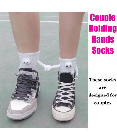 Innovative INHLUGLK Couple Magnetic Hand Holding Funny Socks | White Mid-Tube 3D Doll Design - Buy Online on GoSupps.com