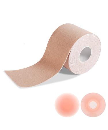 Laneso Boob Tape, 23 Feet Extra-Long Roll Boobytape, Bob Tape for Large Breast, Waterproof Kinesiology Recovery Tapes 23 feet Beige