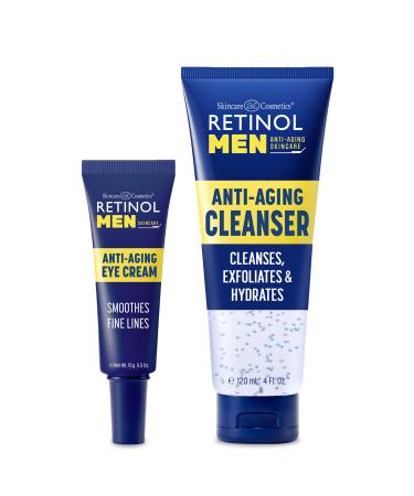 Retinol Men Eye Cream Reduces Puffiness & Dark Circles Boost Hydration & Minimize Visible Signs of Aging Men's Gel Cleanser Gently Exfoliates skin for Improved Texture