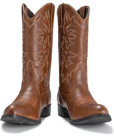 IUV Men's Western Cowboy Boots - Classic Embroidered Snip Toe Boots in Brown - Size 10 - Buy Online on GoSupps.com